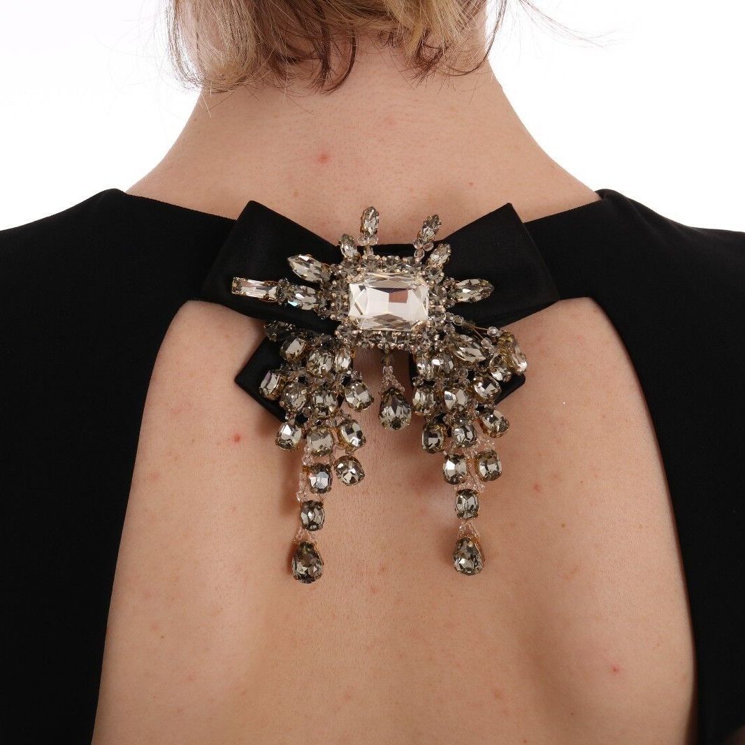 Dolce & Gabbana Black Stretch Crystal Sheath Gown Dress