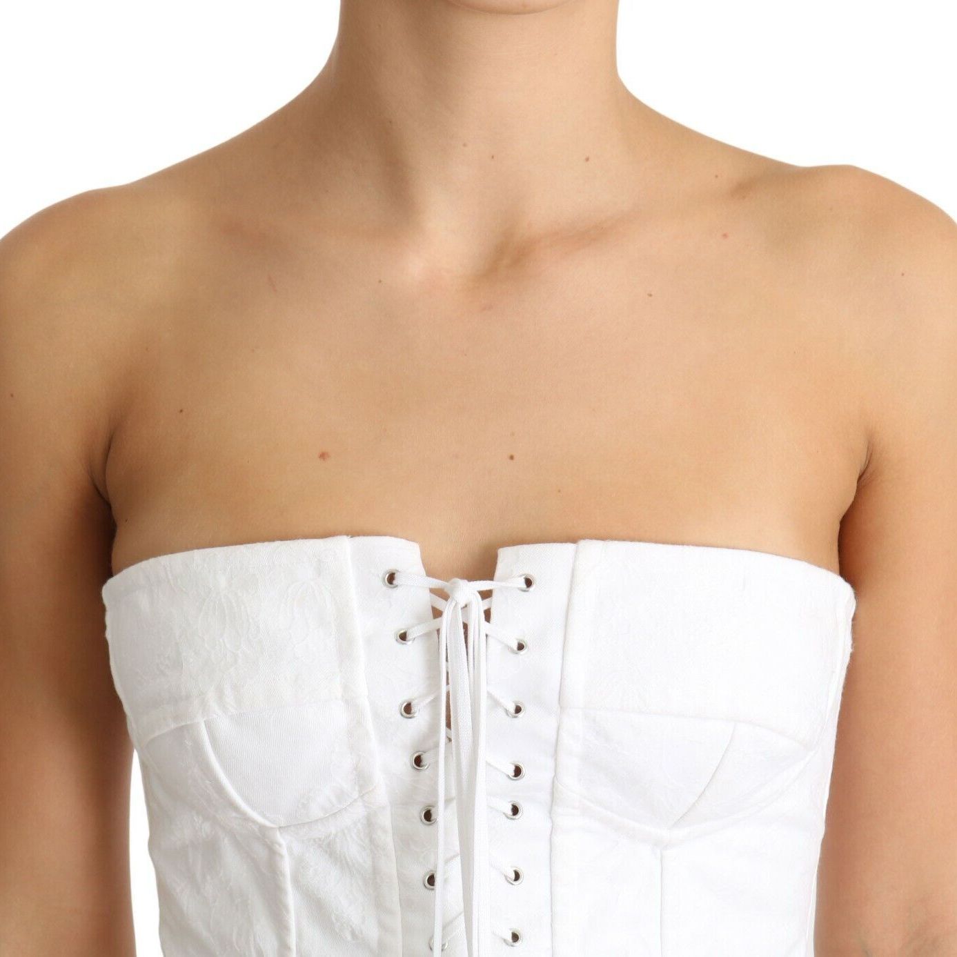 Dolce & Gabbana White PALERMO Bustier Cotton Top Corset