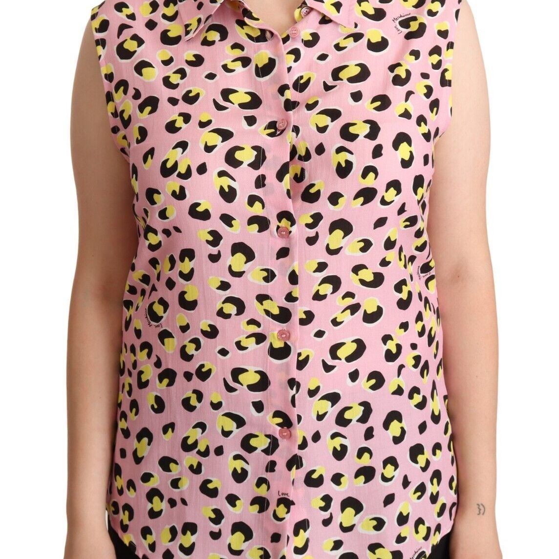 Love Moschino Pink Leopard Print Sleeveless Collared Polo Top