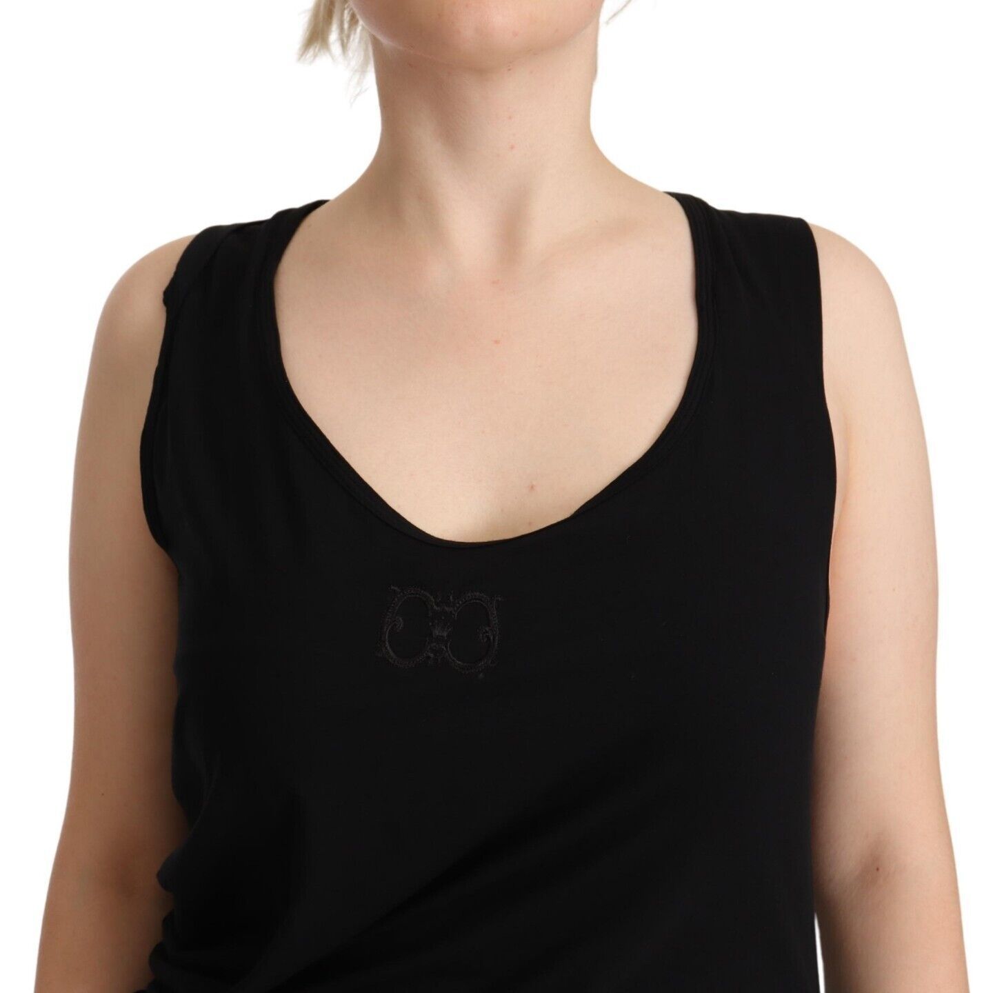 Roberto Cavalli Black Sleeveless Cotton Sheath Mini Dress