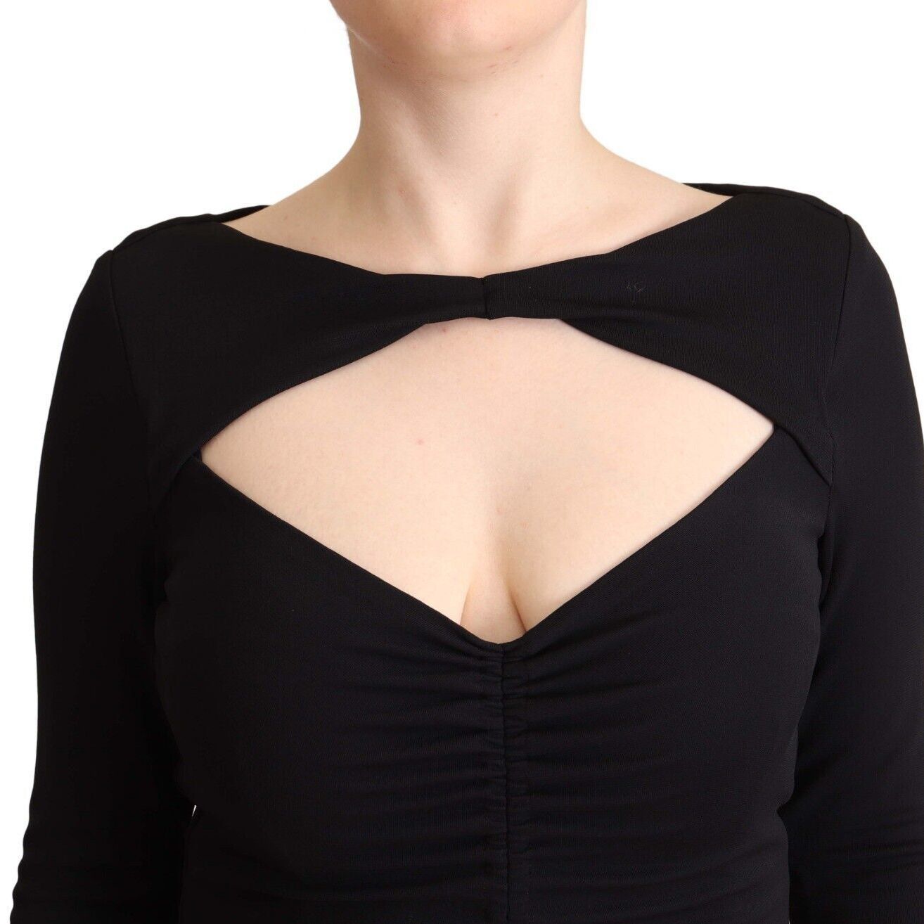 PINKO Black Nylon Stretch Long Sleeves Deep V-neck Maxi Dress