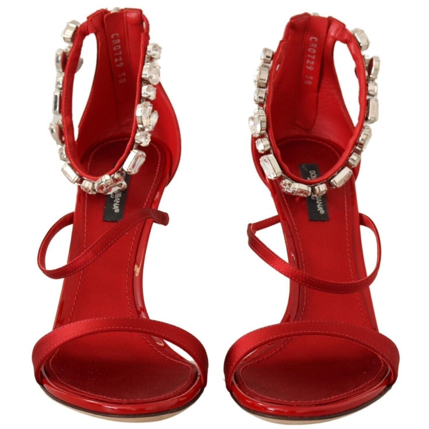 Dolce & Gabbana Red Satin Crystals Sandals Keira Heels Shoes