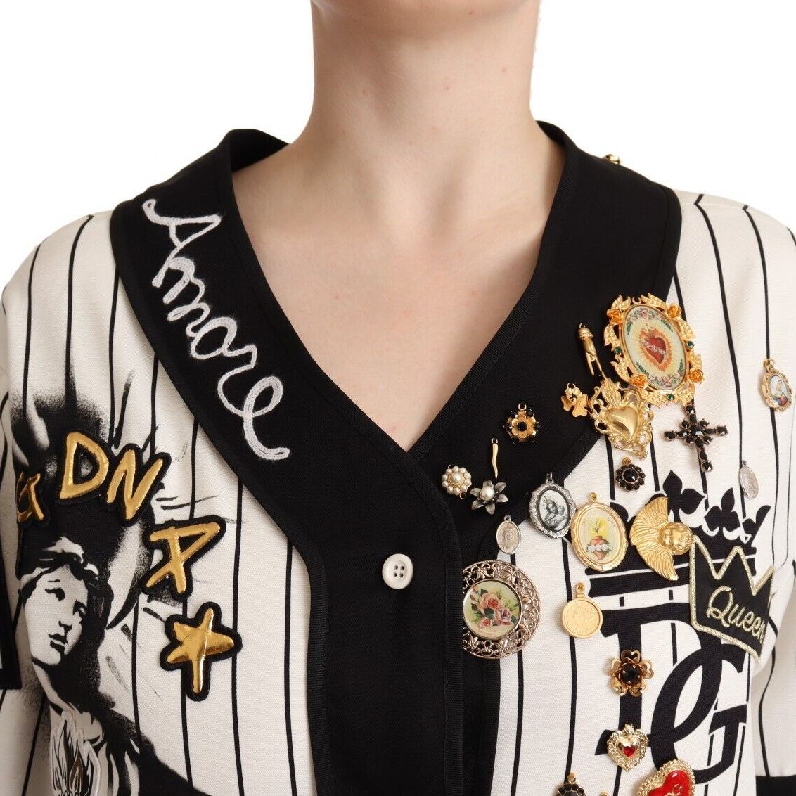 Dolce & Gabbana White Cotton Crystal Charms Amore Shirt