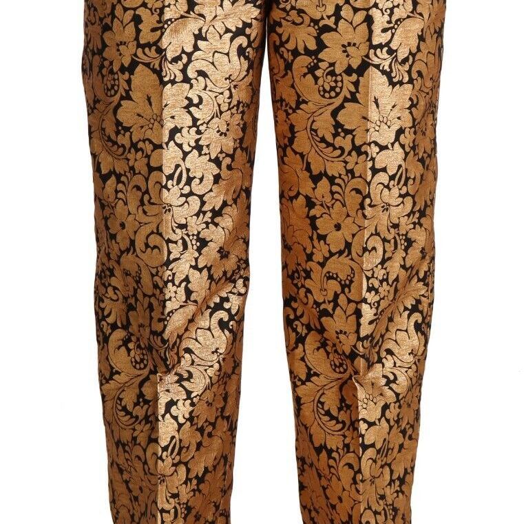 Dolce & Gabbana Gold Floral Jacquard Straight Polyester Pants