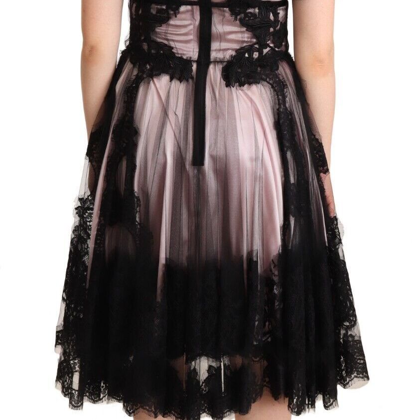 Dolce & Gabbana Black Pink Floral Lace A-line Midi Sheer Dress