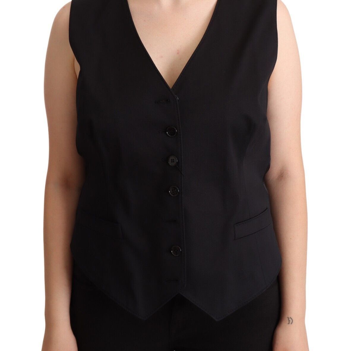 Dolce & Gabbana Black Button Down Sleeveless Vest Waiscoat Top
