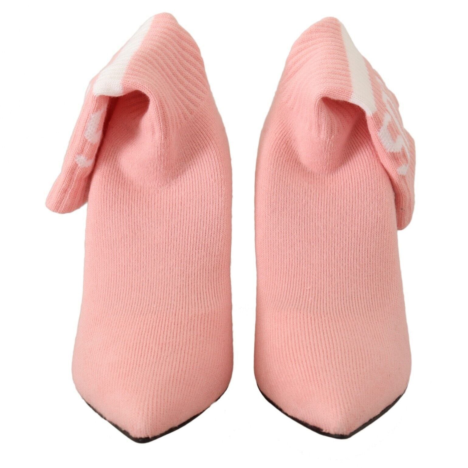 GCDS Pink Suede Logo Socks Block Heel Ankle Boots Shoes