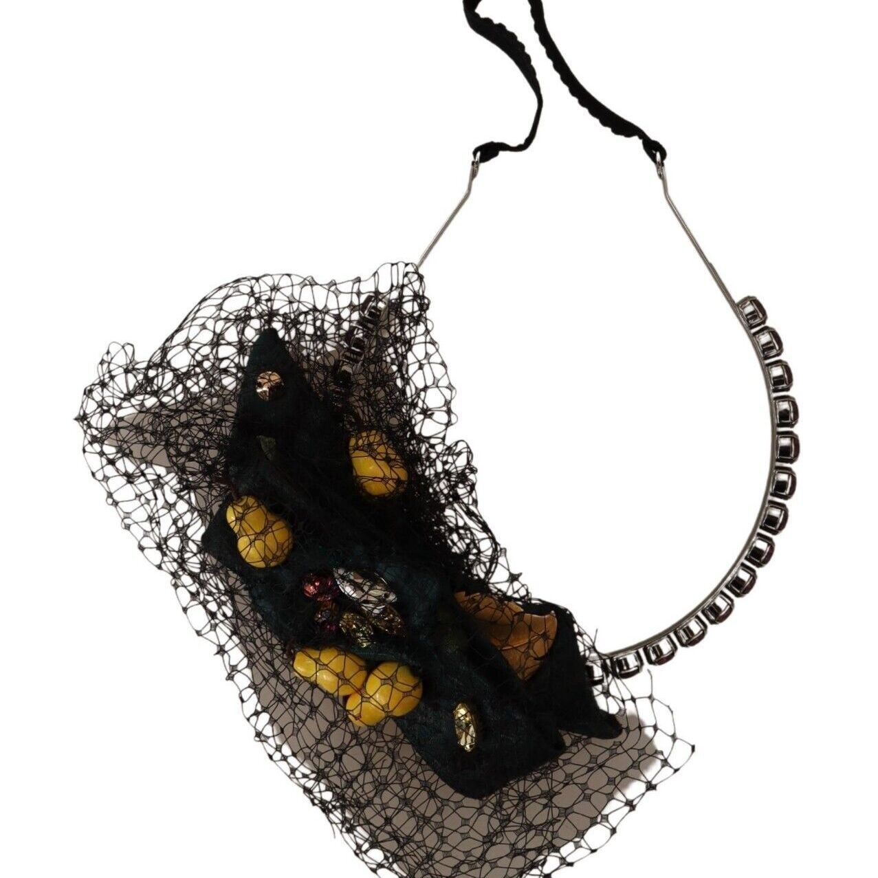 Dolce & Gabbana Silver Tiara Crystals Fruits Black Mesh Diadem Headband