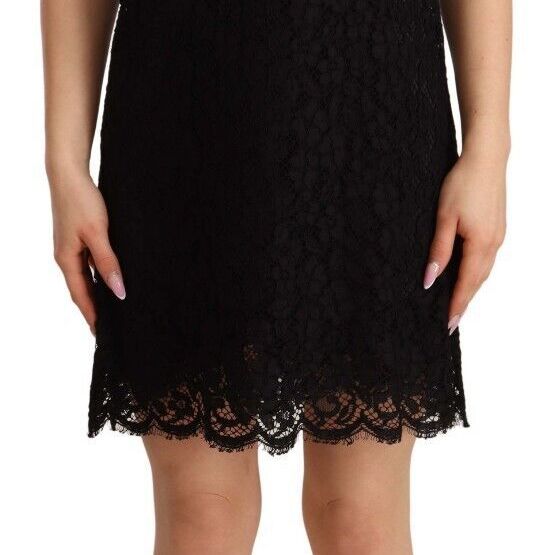 Dolce & Gabbana Black Floral Lace Sheath Sleeveless Mini Dress