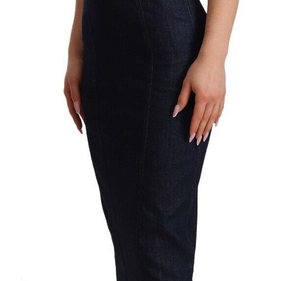 Dolce & Gabbana Dark Blue Cotton Denim Sheath Midi Dress