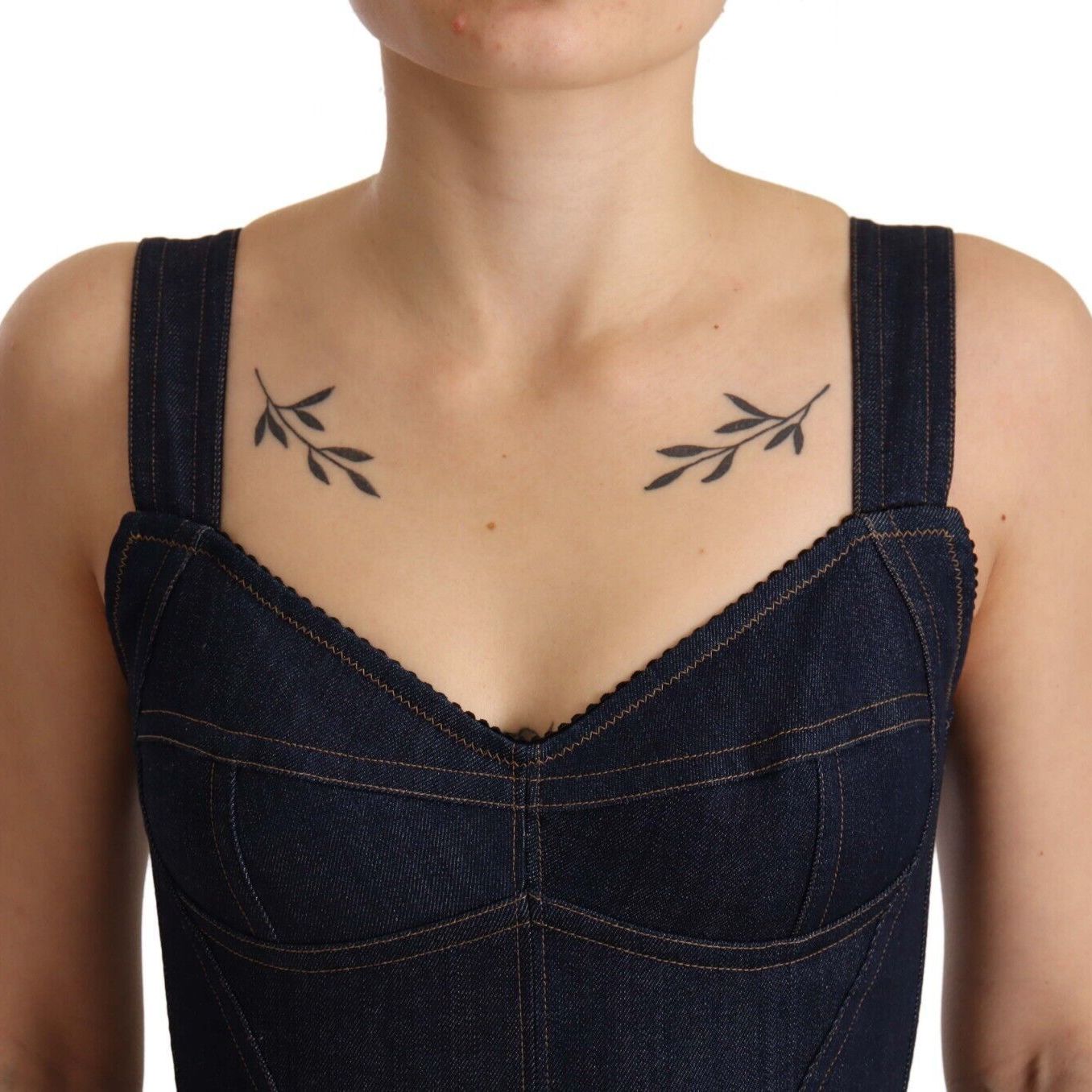 Dolce & Gabbana Dark Blue Cotton Denim Sheath Midi Dress