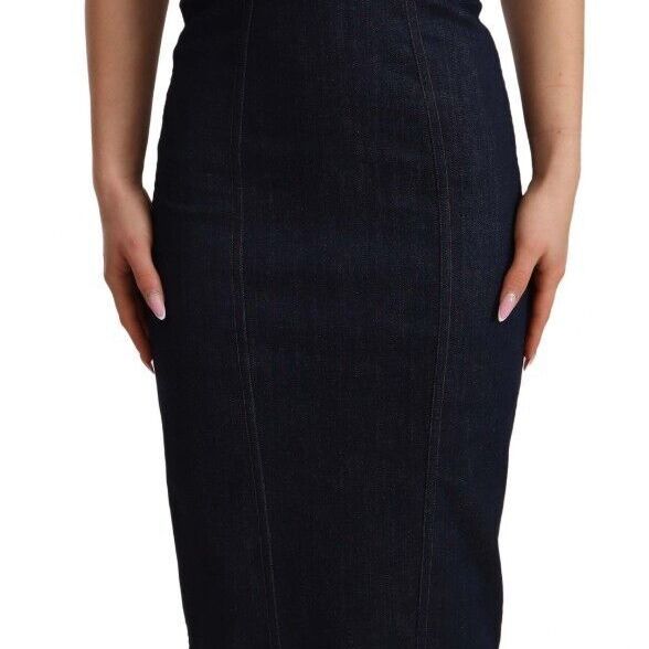 Dolce & Gabbana Dark Blue Cotton Denim Sheath Midi Dress