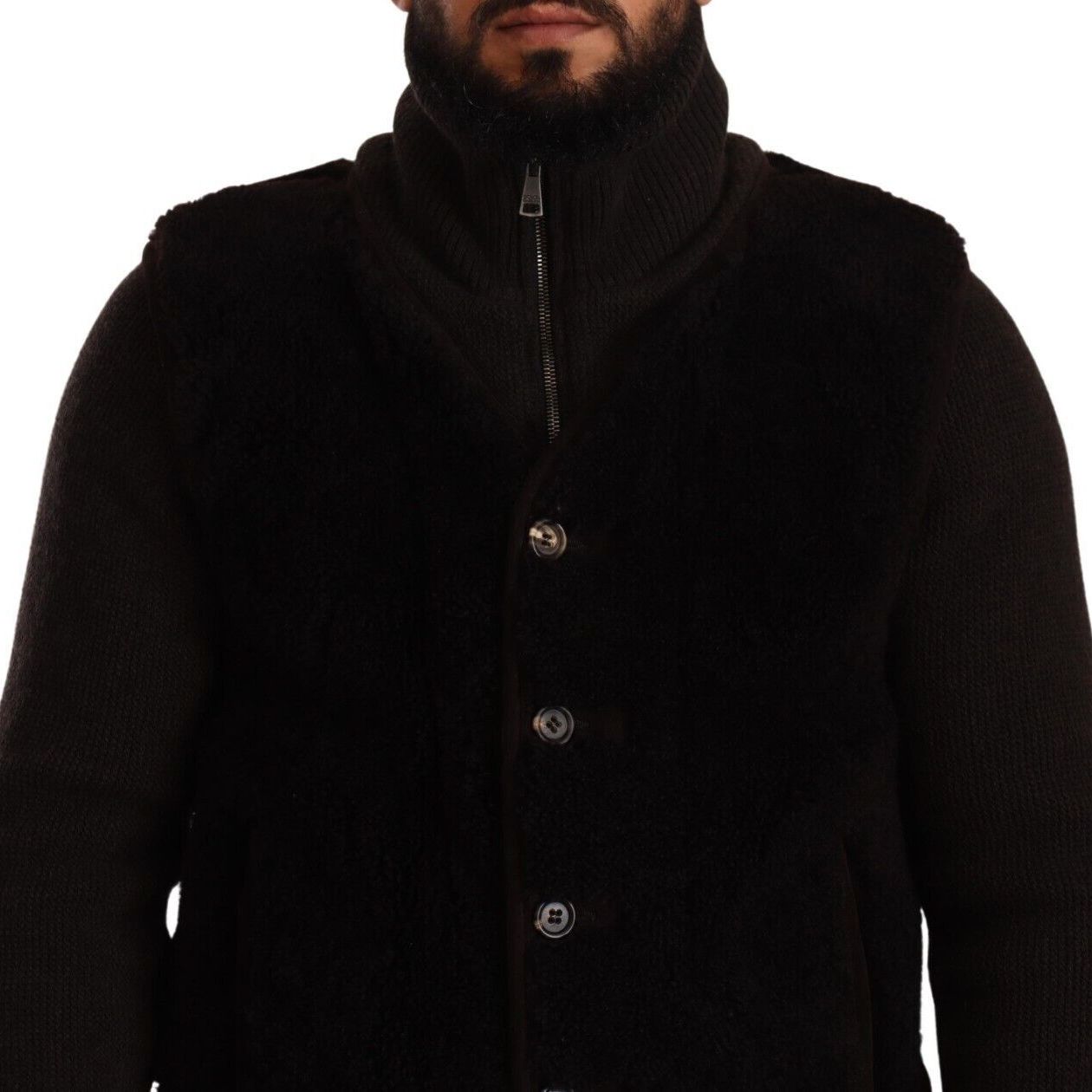 Dolce & Gabbana Black Leather Mens Turtle Neck Coat Jacket