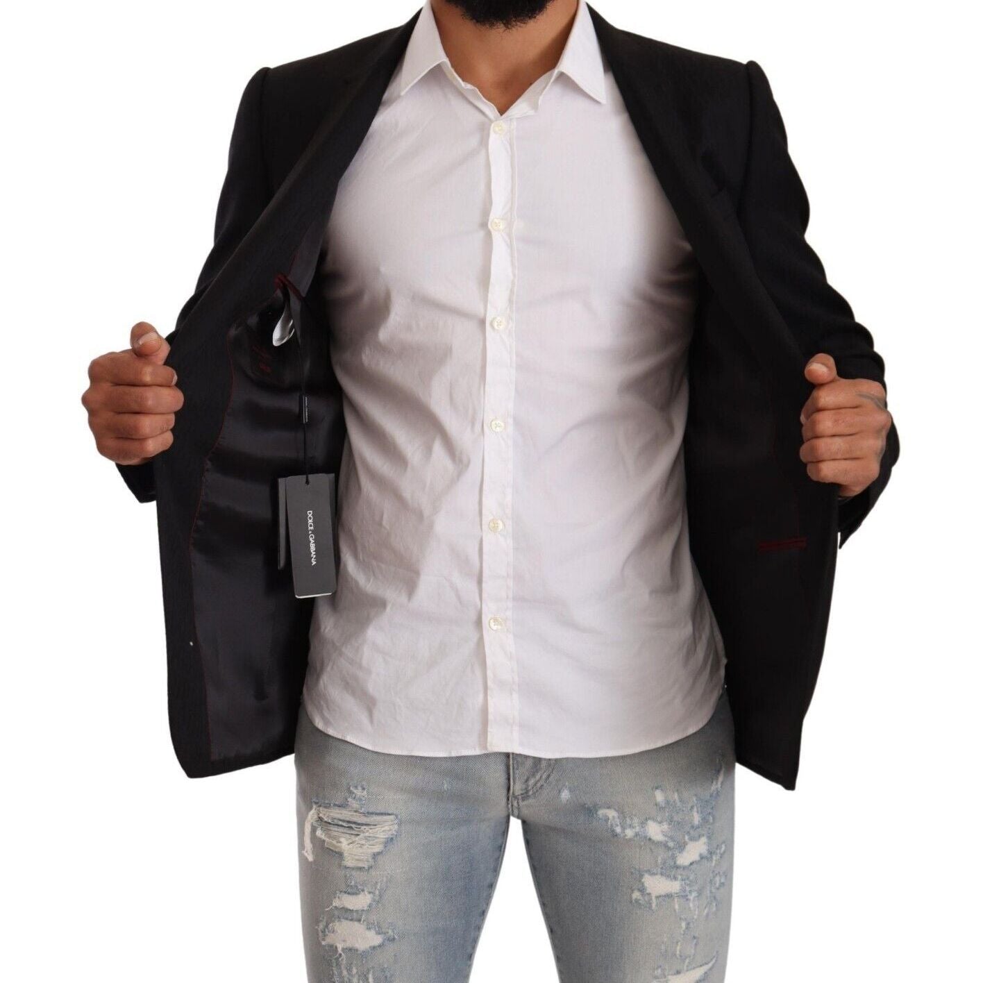 Dolce & Gabbana Black Wool Single Breasted Suit GOLD Jacket