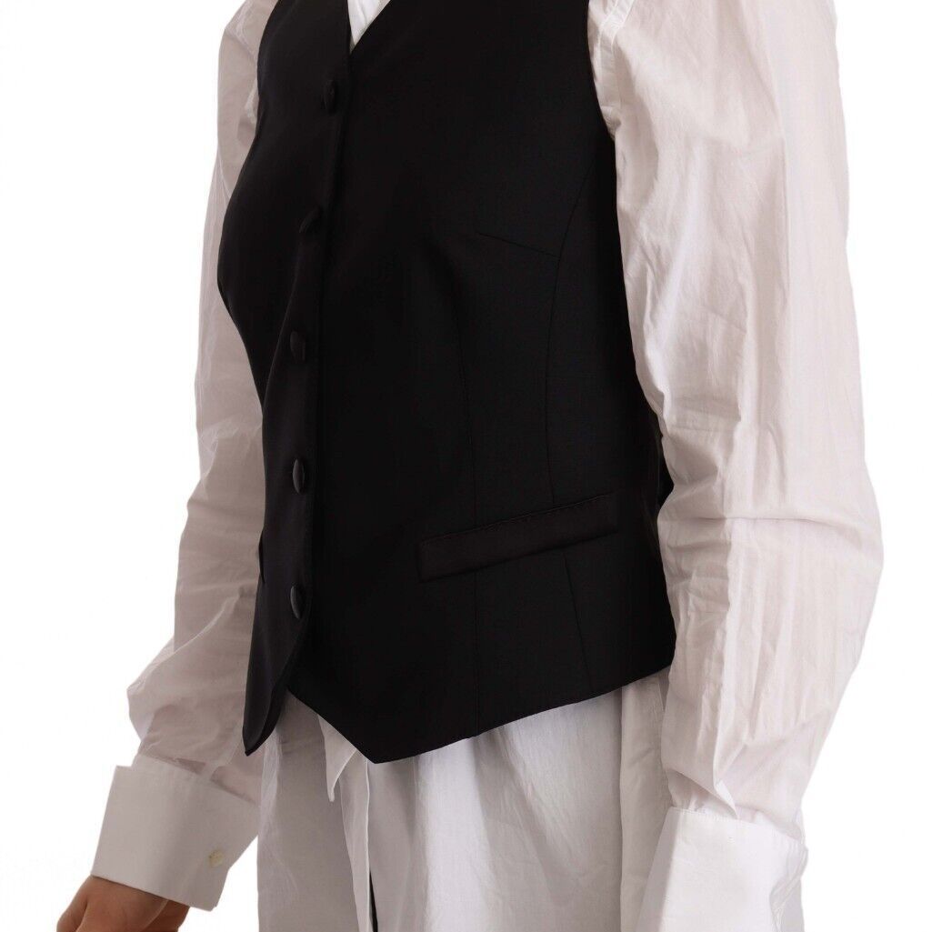 Dolce & Gabbana Black Button Down Sleeveless Vest Viscose Top