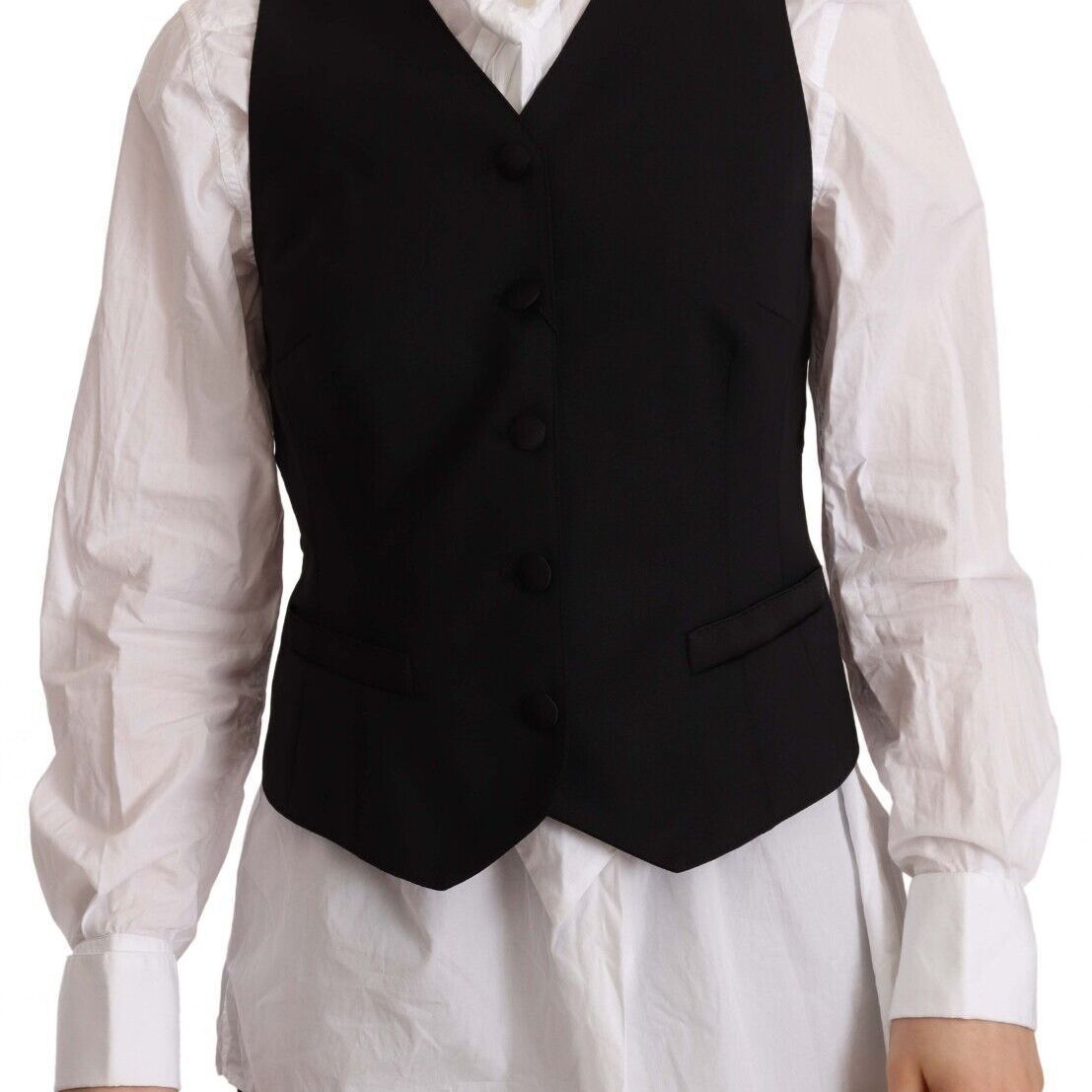 Dolce & Gabbana Black Button Down Sleeveless Vest Viscose Top