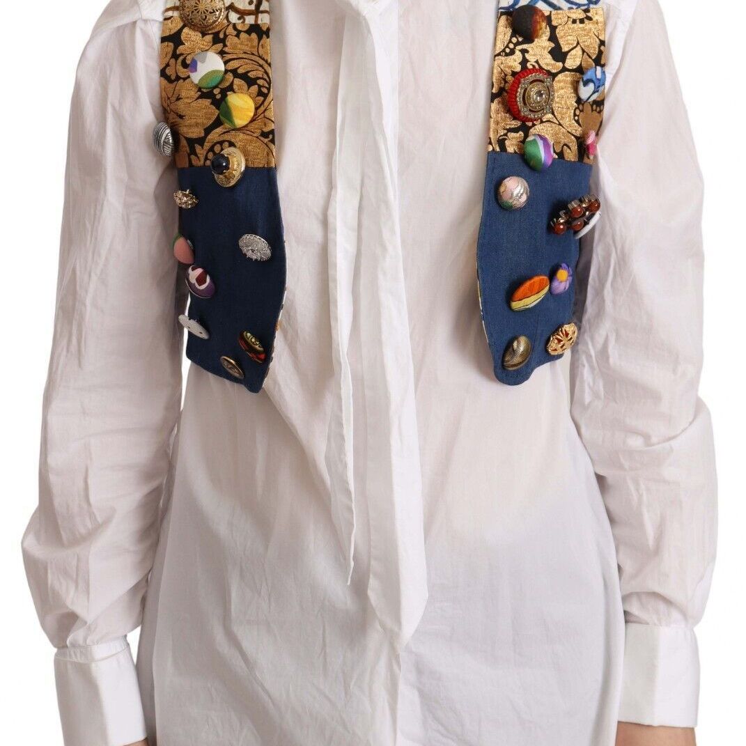 Dolce & Gabbana Multicolor Embellished Waist Coat Cotton Top