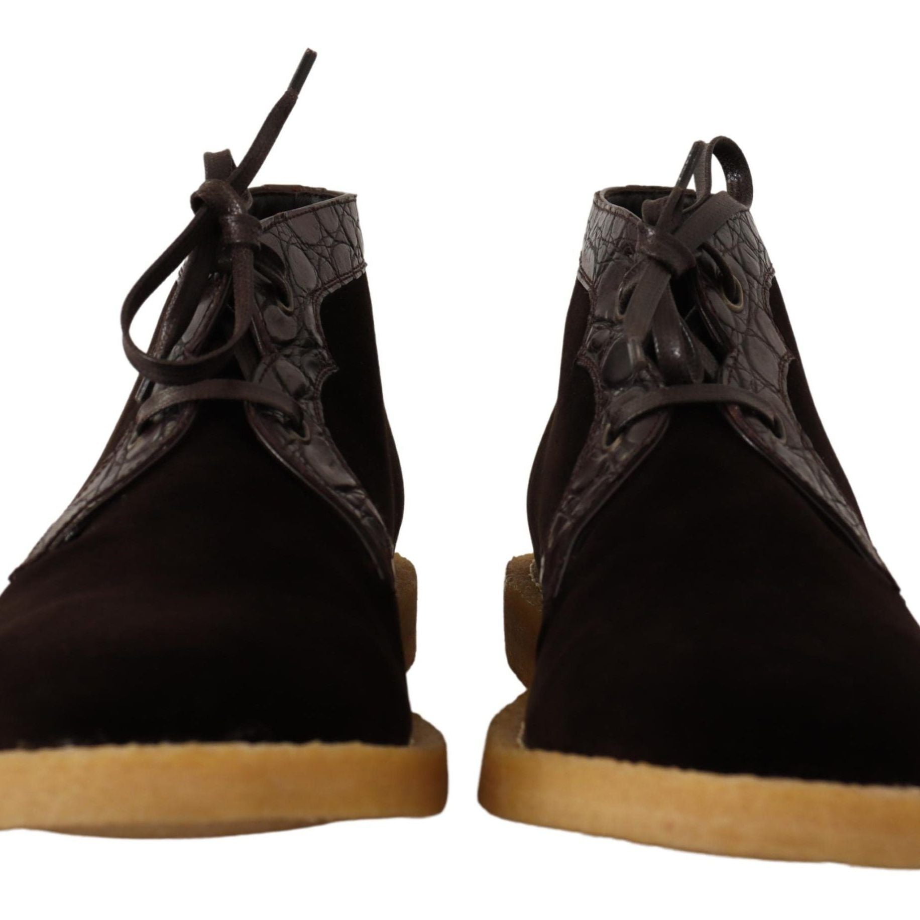 Dolce & Gabbana Brown Velvet Exotic Leather Boots