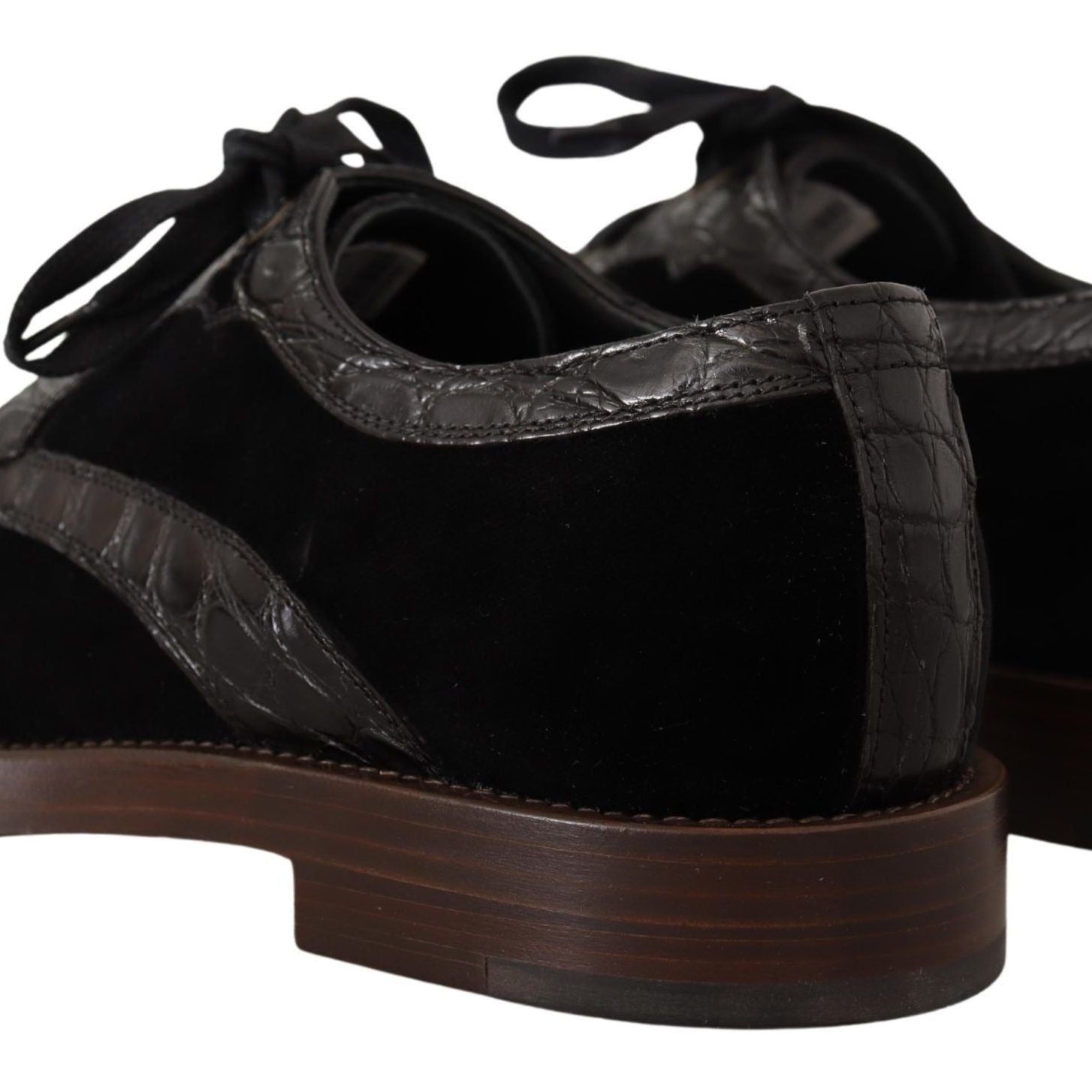 Dolce & Gabbana Black Velvet Exotic Leather Shoes