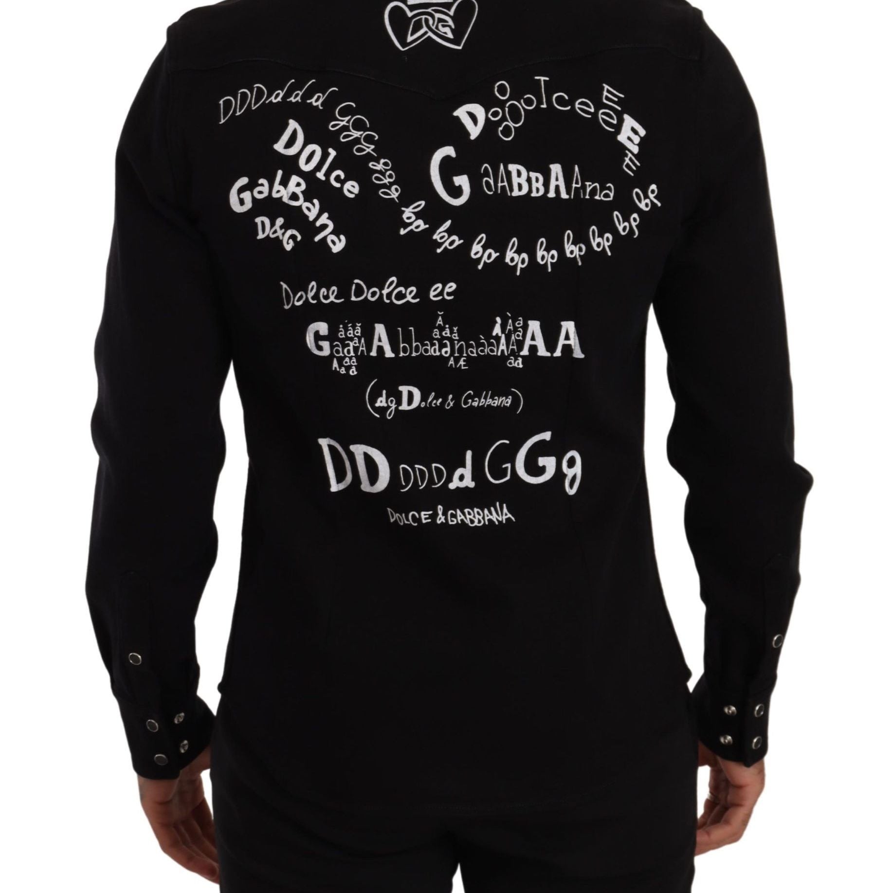 Dolce & Gabbana Black Slim Cotton Denim Stretch Shirt