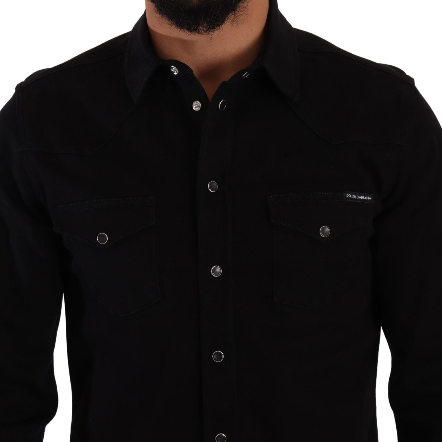 Dolce & Gabbana Black Slim Cotton Denim Stretch Shirt