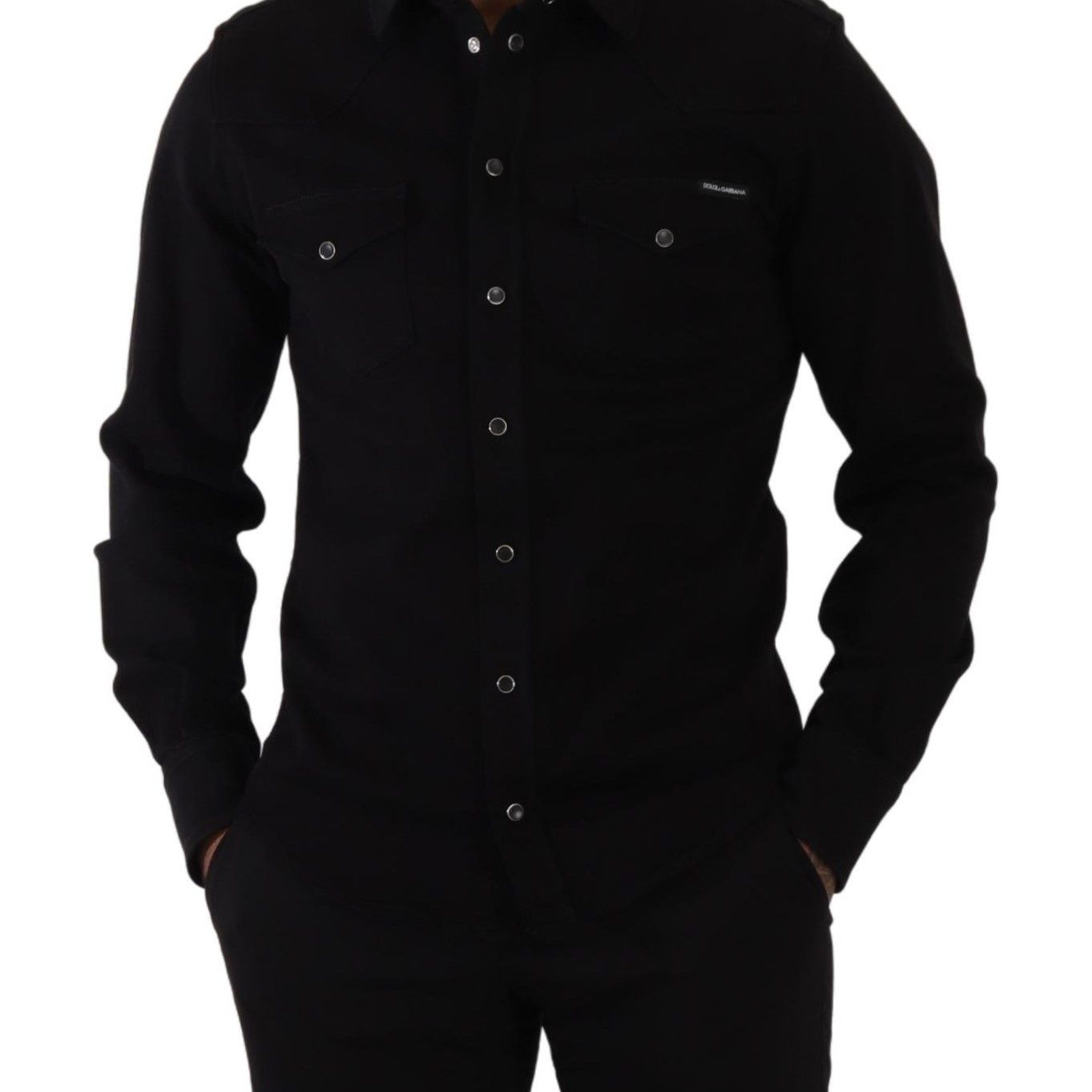 Dolce & Gabbana Black Slim Cotton Denim Stretch Shirt