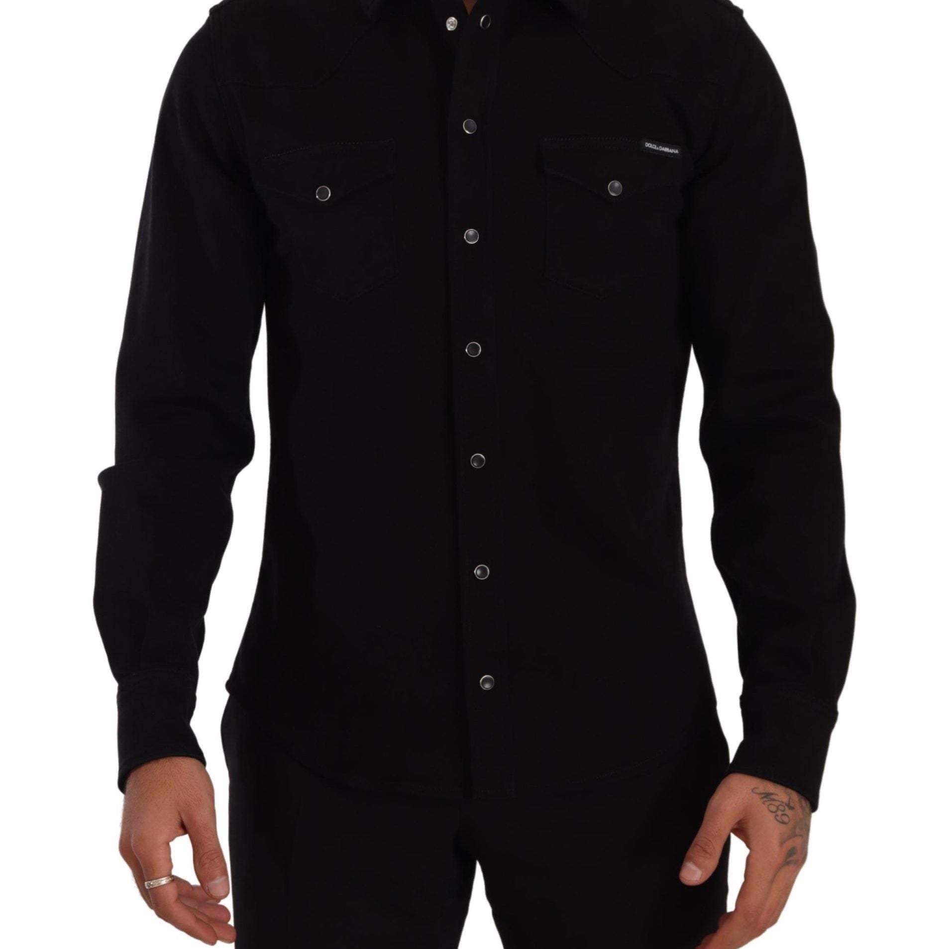 Dolce & Gabbana Black Slim Cotton Denim Stretch Shirt