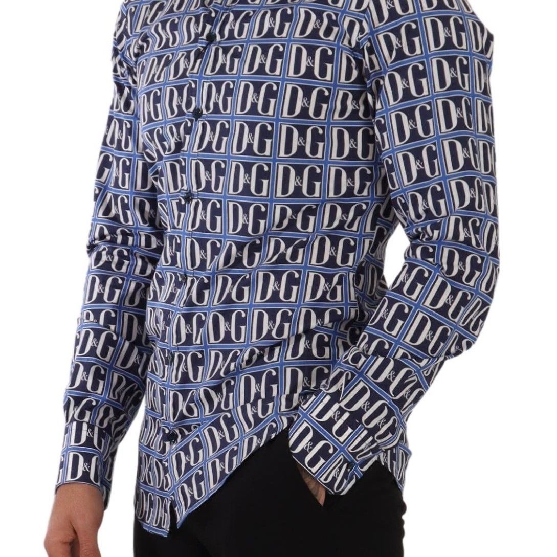 Dolce & Gabbana Blue Logo Mania Slim Fit Cotton Shirt