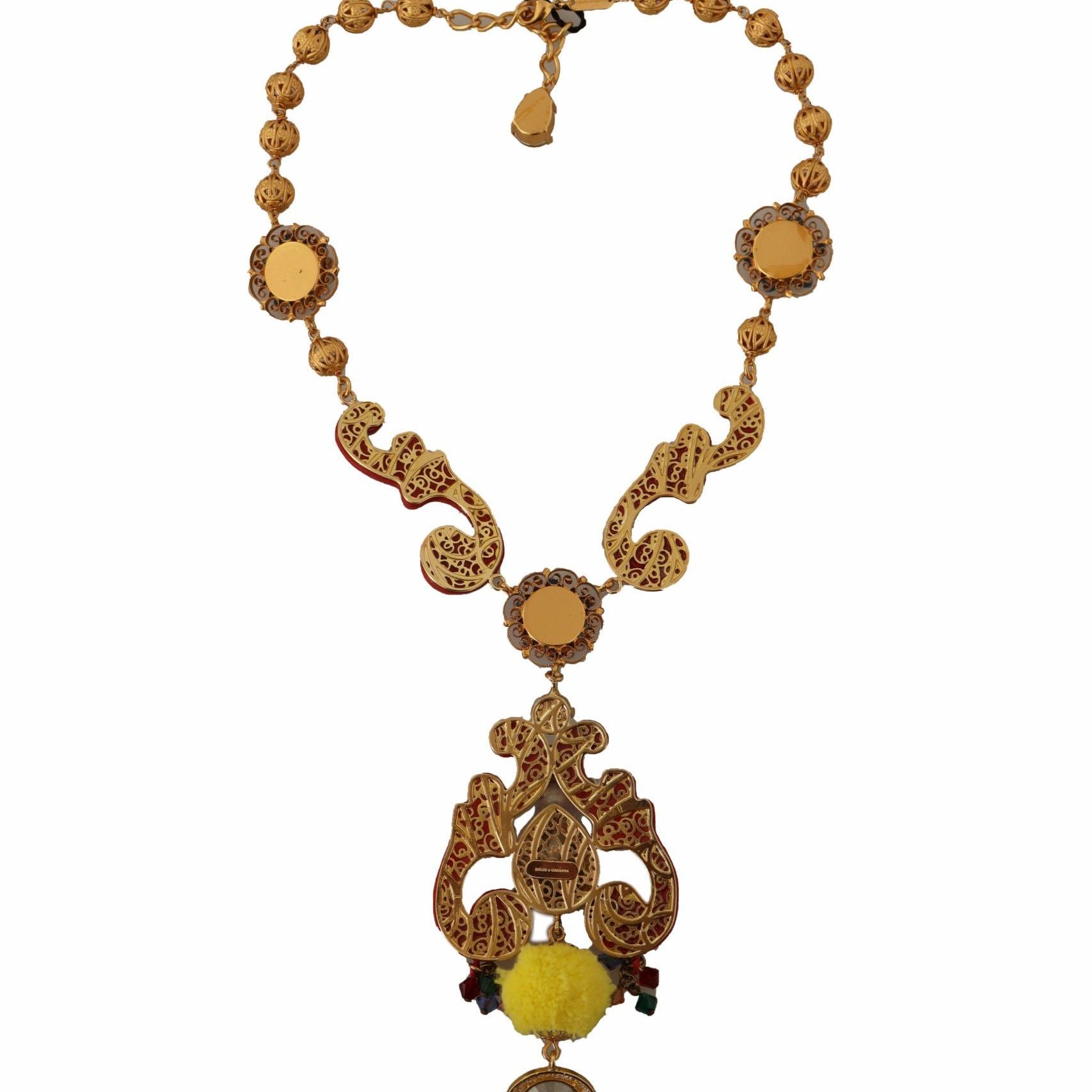 Dolce & Gabbana Gold Brass Carretto Sicily Statement Crystal Chain Necklace
