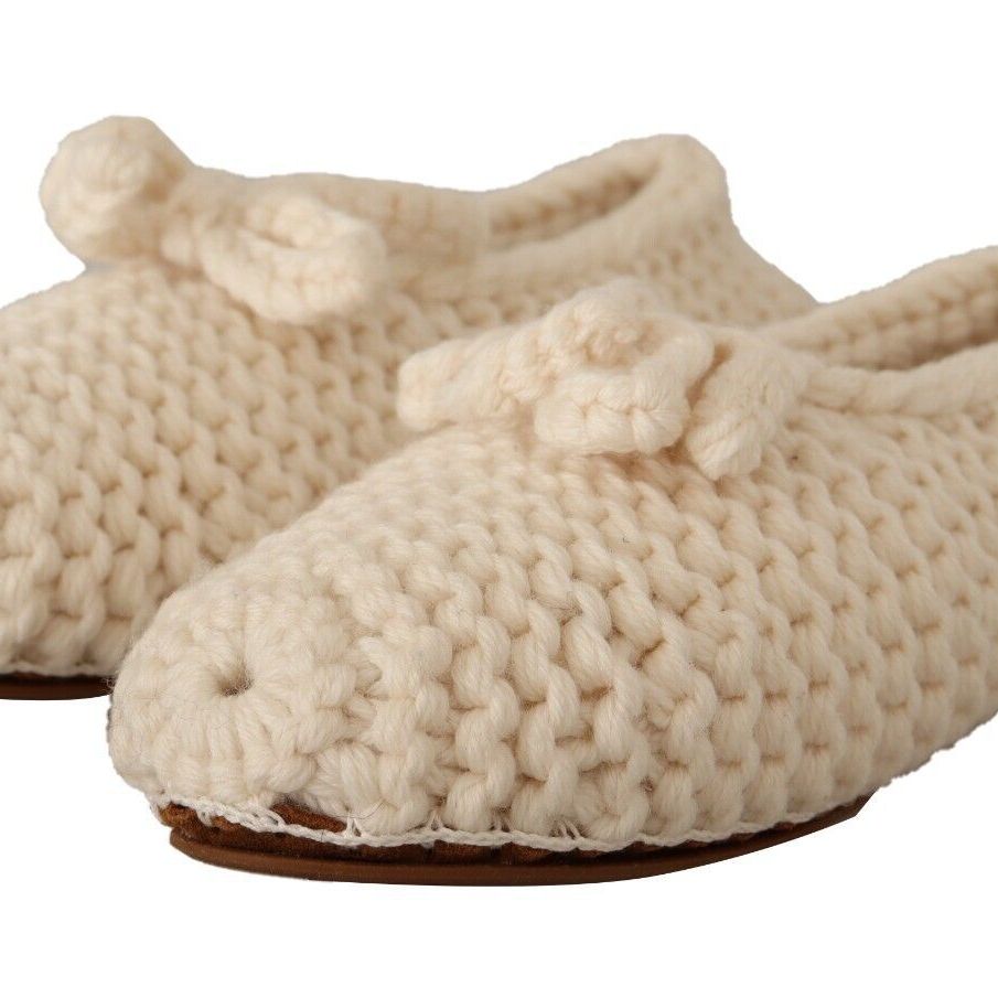 Dolce & Gabbana White Slip On Ballerina Flats Wool Knit Shoes