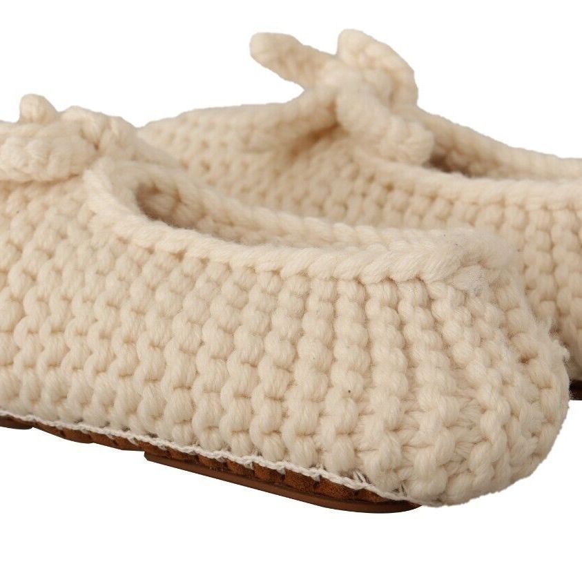 Dolce & Gabbana White Slip On Ballerina Flats Wool Knit Shoes