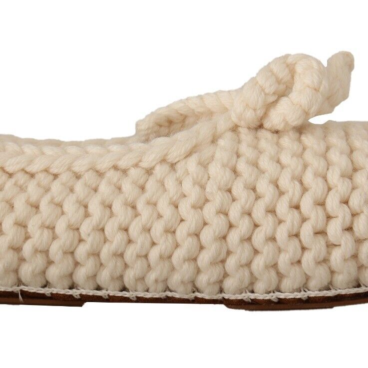Dolce & Gabbana White Slip On Ballerina Flats Wool Knit Shoes