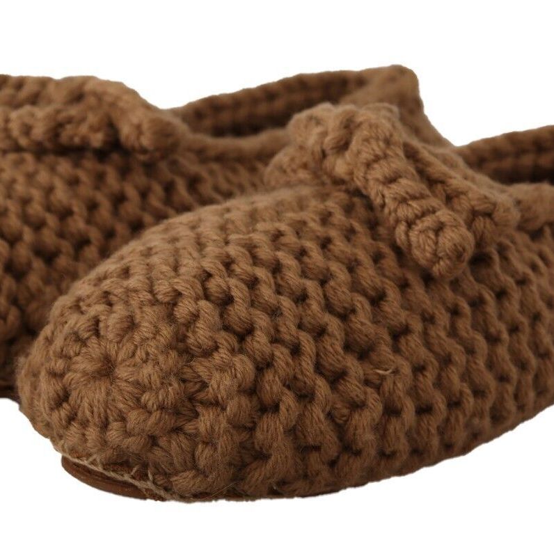 Dolce & Gabbana Brown Slip On Ballerina Flats Wool Knit Shoes