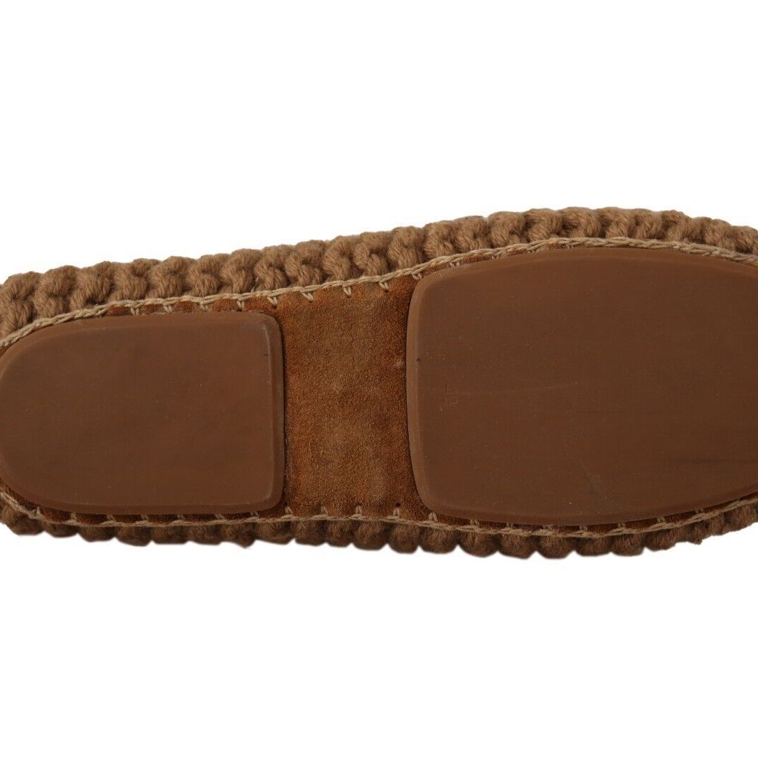 Dolce & Gabbana Brown Slip On Ballerina Flats Wool Knit Shoes