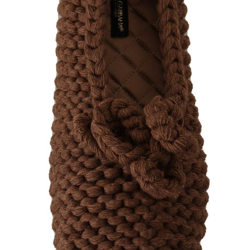 Dolce & Gabbana Brown Slip On Ballerina Flats Wool Knit Shoes