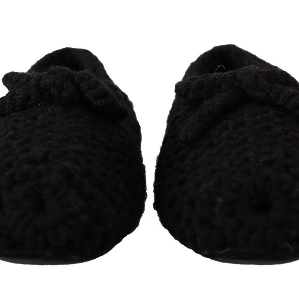 Dolce & Gabbana Black Slip On Ballerina Flats Wool Knit Shoes
