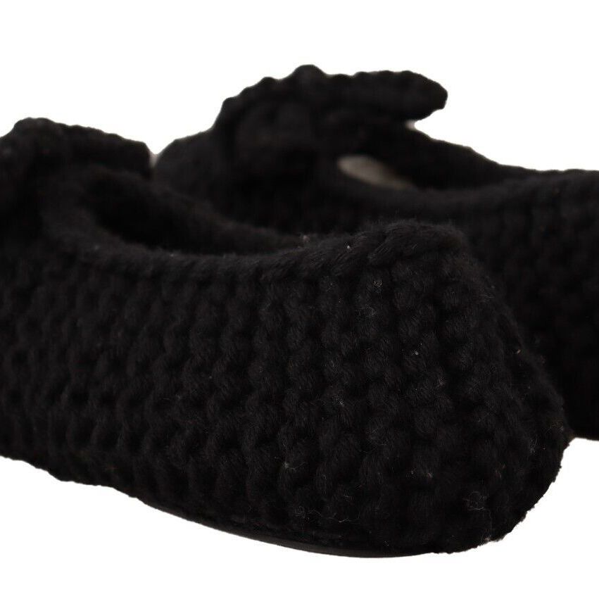 Dolce & Gabbana Black Slip On Ballerina Flats Wool Knit Shoes