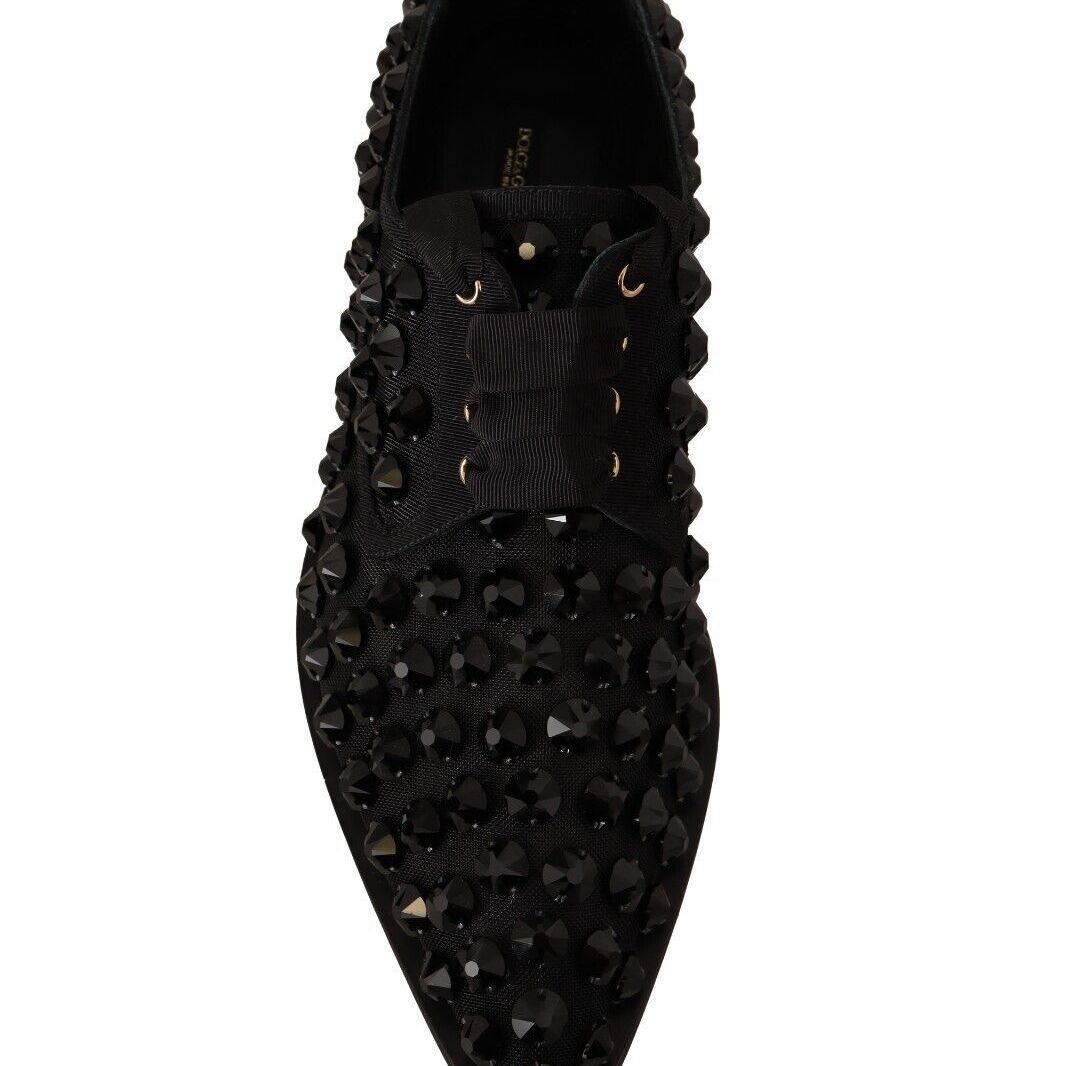 Dolce & Gabbana Black Lace Up Studded Formal Flats Shoes