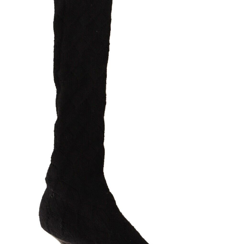 Dolce & Gabbana Black Stretch Socks Knee High Booties Shoes