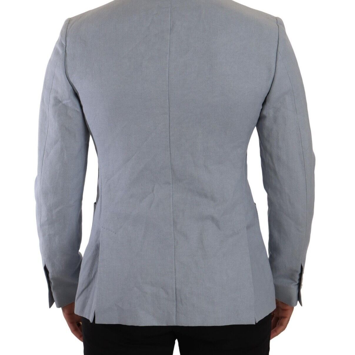 Dolce & Gabbana Blue Cotton Linen Slim Fit Jacket Coat Blazer