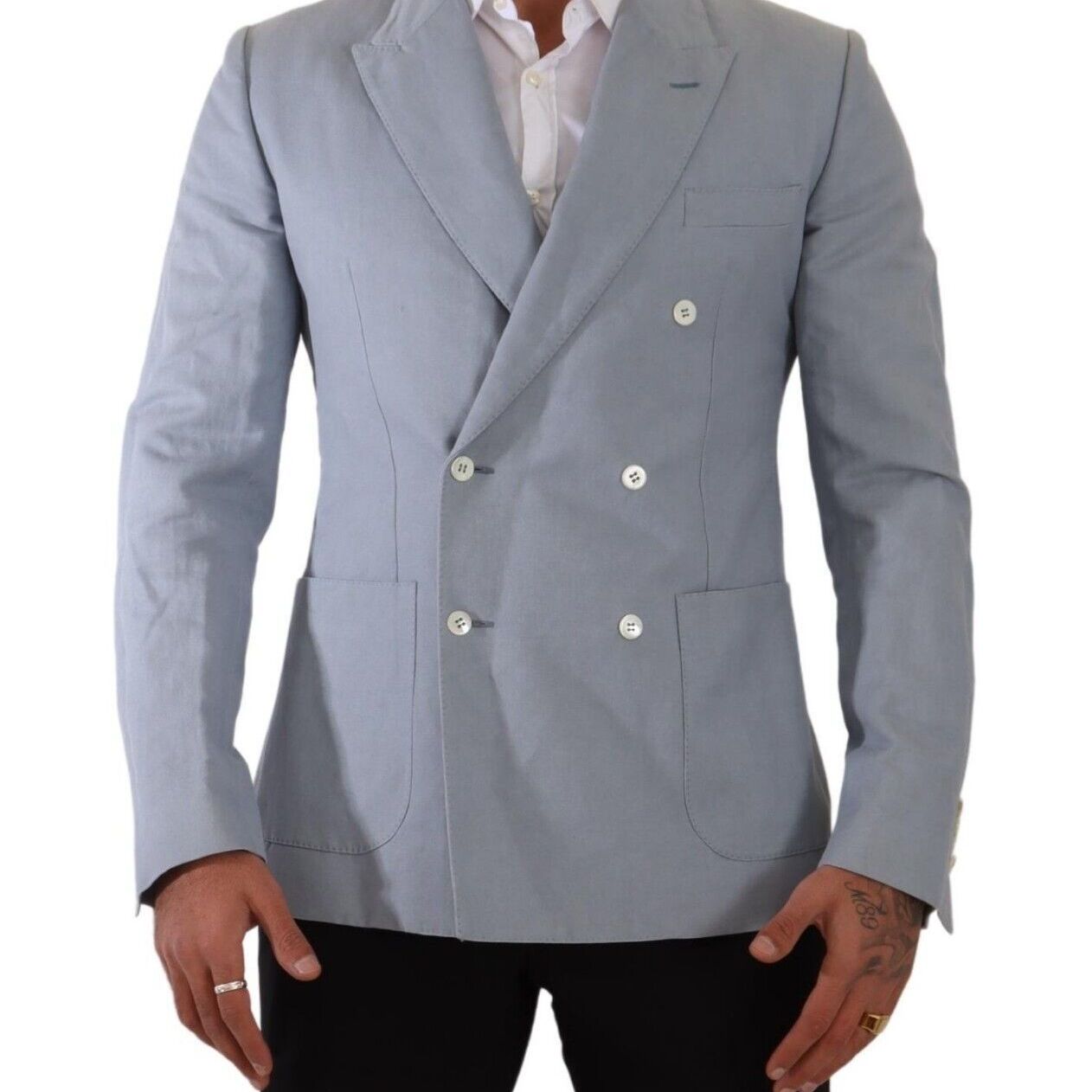 Dolce & Gabbana Blue Cotton Linen Slim Fit Jacket Coat Blazer