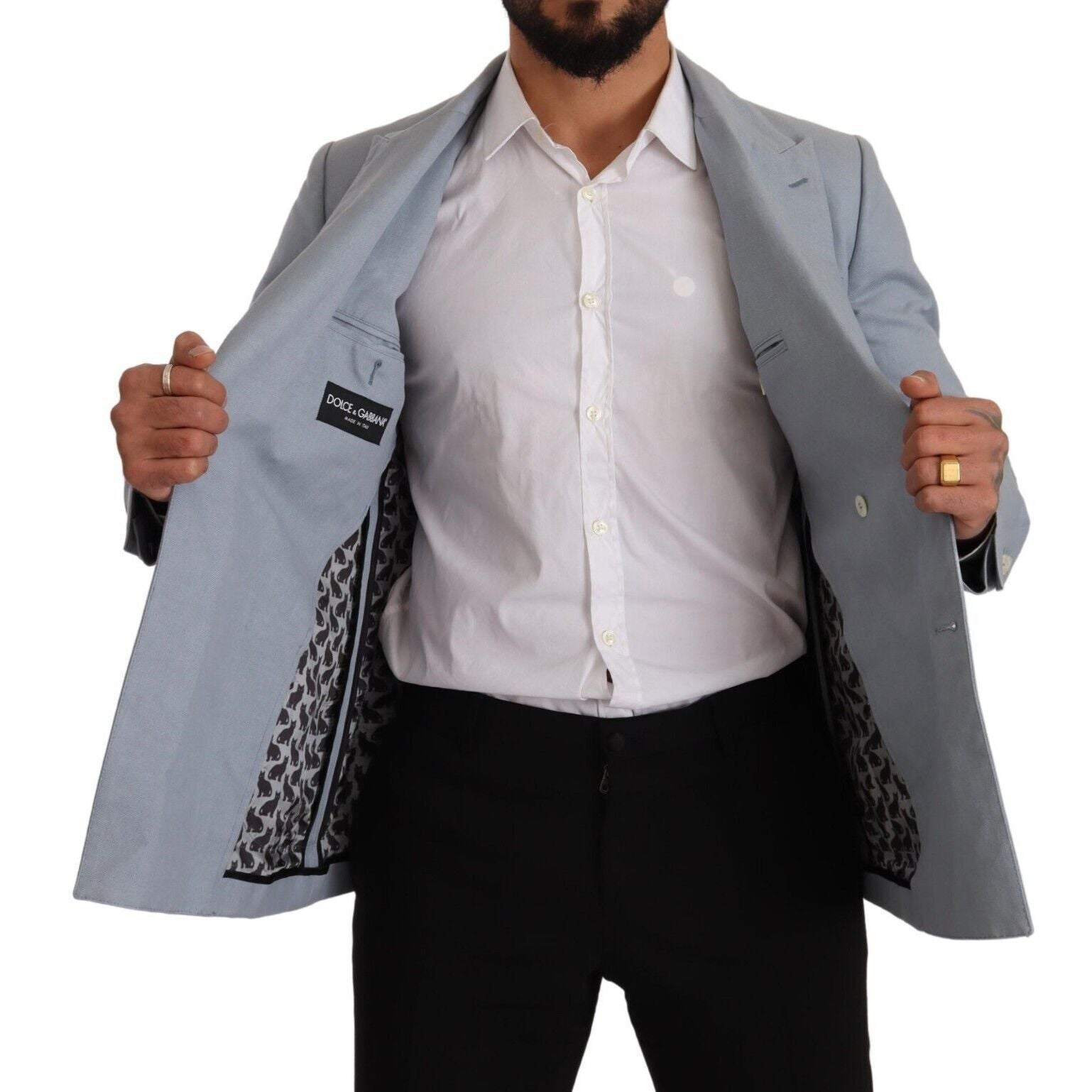 Dolce & Gabbana Blue Cotton Linen Slim Fit Jacket Coat Blazer