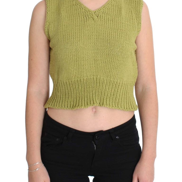 PINK MEMORIES Green Cotton Blend Knitted Sleeveless Sweater