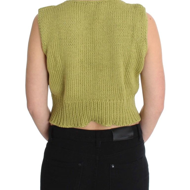 PINK MEMORIES Green Cotton Blend Knitted Sleeveless Sweater