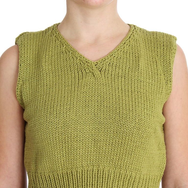 PINK MEMORIES Green Cotton Blend Knitted Sleeveless Sweater