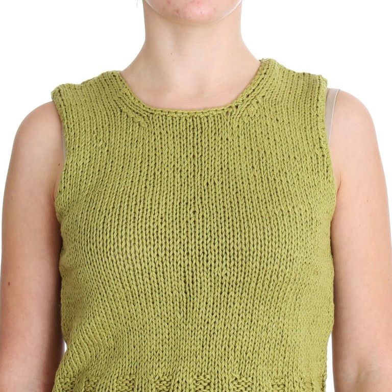 PINK MEMORIES Green Cotton Blend Knitted Sleeveless Sweater