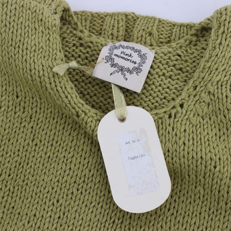 PINK MEMORIES Green Cotton Blend Knitted Sleeveless Sweater