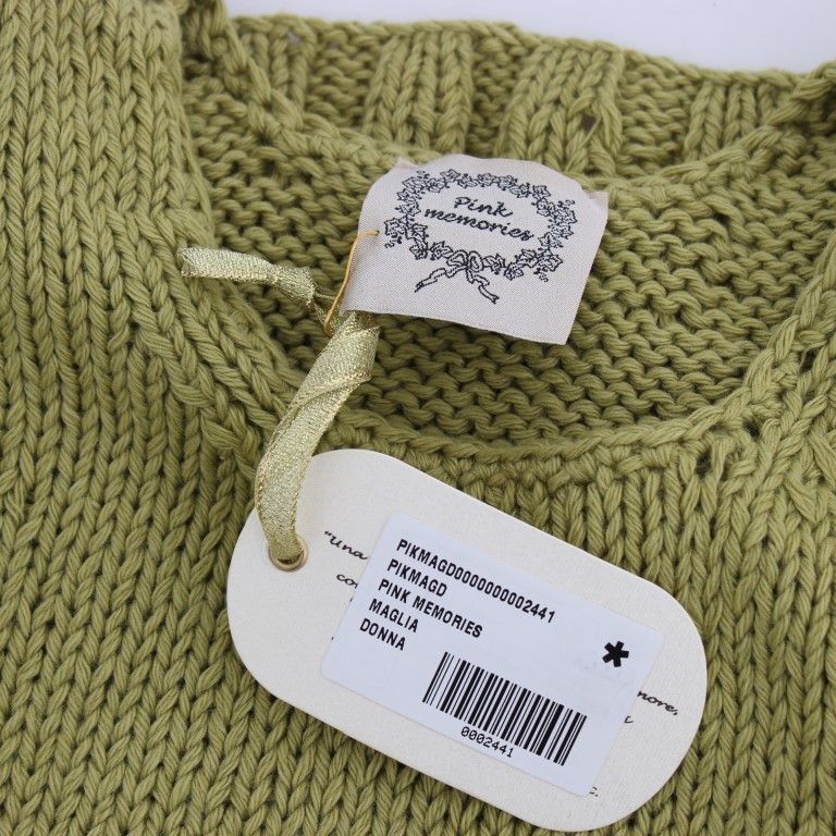 PINK MEMORIES Green Cotton Blend Knitted Sleeveless Sweater