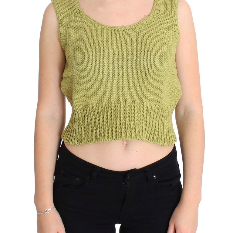 PINK MEMORIES Green Cotton Blend Knitted Sleeveless Sweater