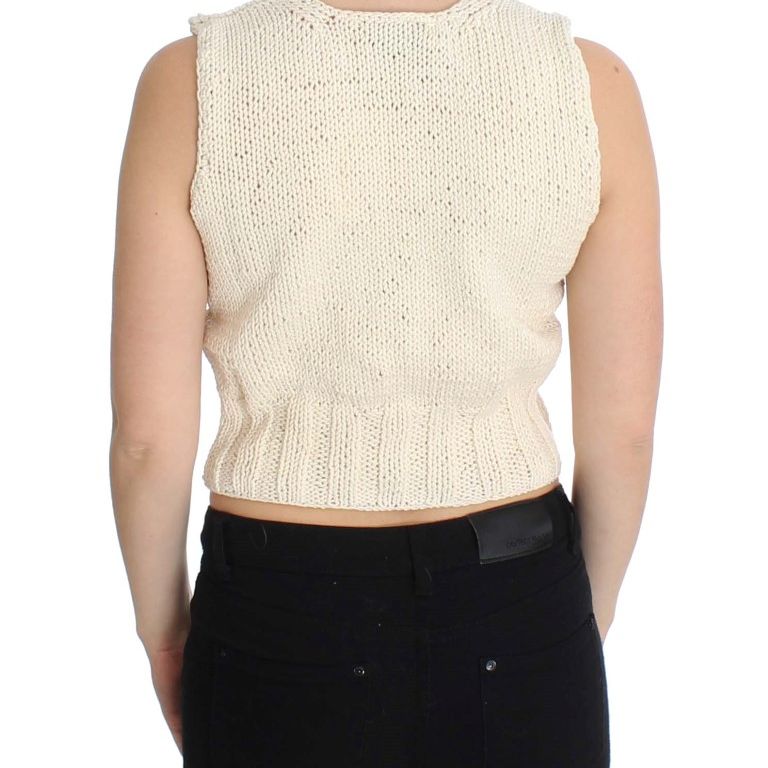 PINK MEMORIES Beige Cotton Blend Knitted Sleeveless Sweater
